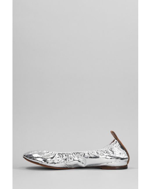Lanvin White Ballet Flats In Silver Leather