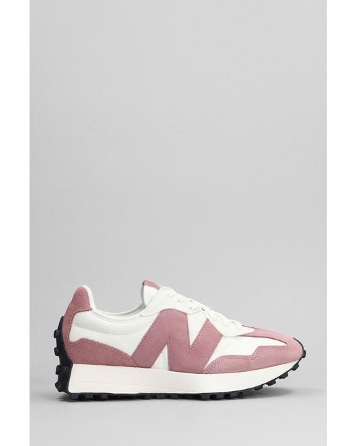New Balance Pink 327 Sneakers In White Suede And Fabric