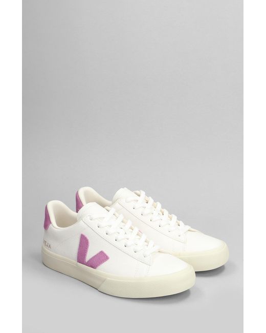 Veja Pink Campo Sneakers In White Leather