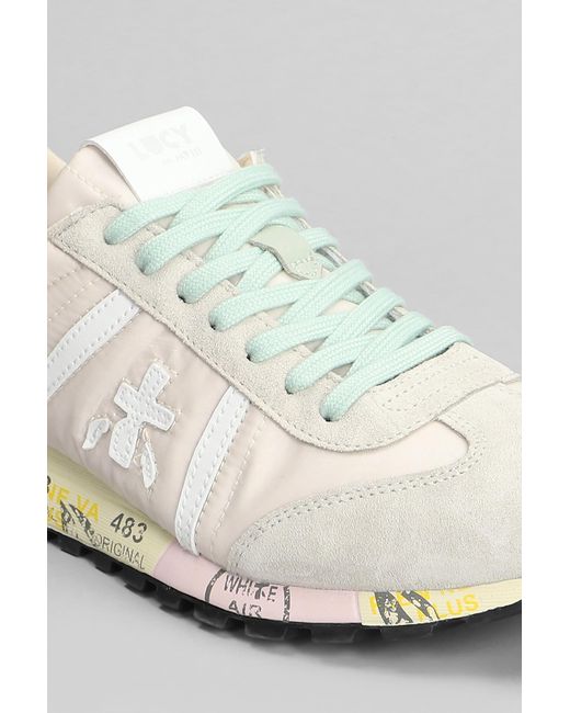 Sneakers Lucy in Camoscio e Tessuto Cipria di Premiata in White