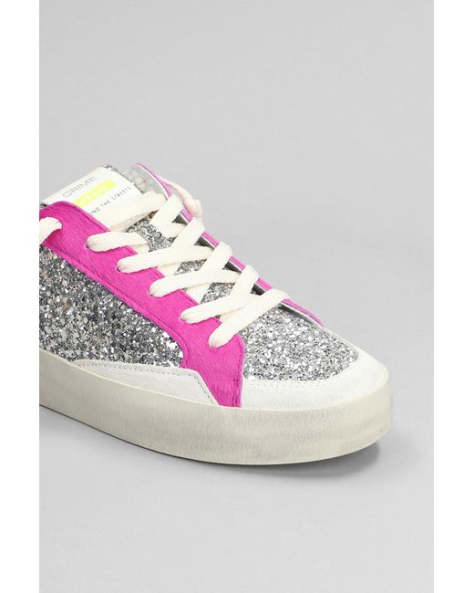 Crime London Pink Sneakers In Silver Glitter