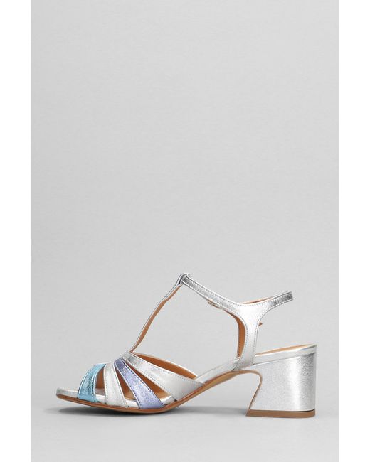 Julie Dee White Sandals In Silver Leather