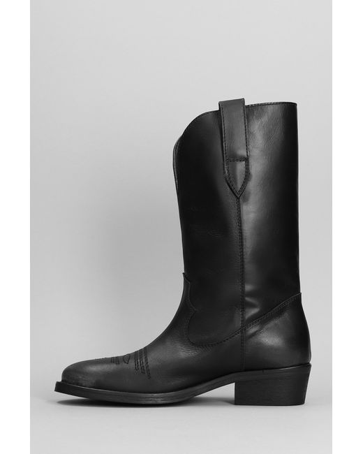 Via Roma 15 Texan Boots In Black Leather