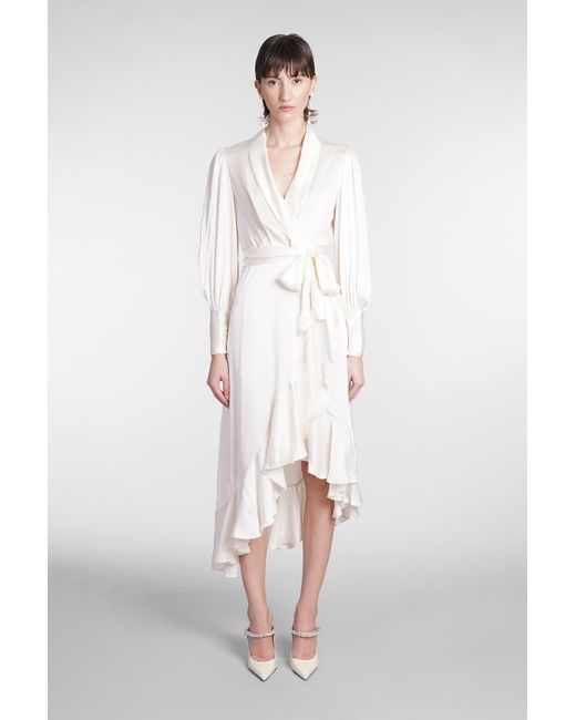 Zimmermann Dress In Beige Silk in White | Lyst