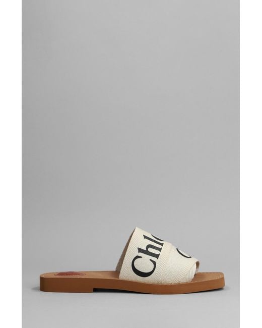 Chloé Woody Flats In White Canvas in Gray | Lyst