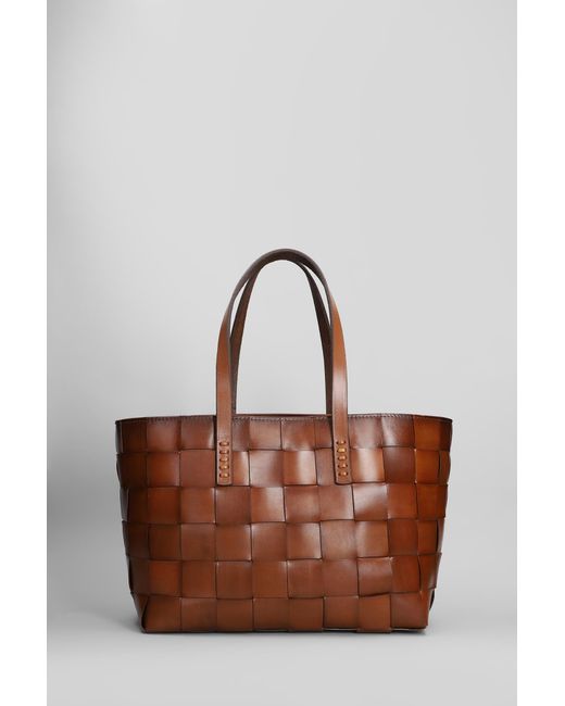 Tote Box Weave Basket in Pelle Cuoio naturale di Dragon Diffusion in Brown