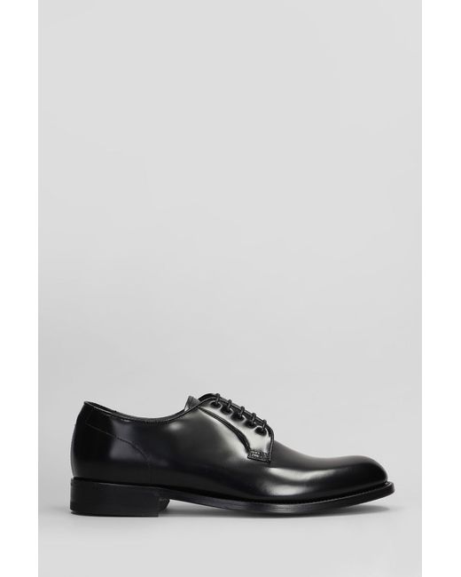 Green George Lace Up Shoes In Black Leather for men