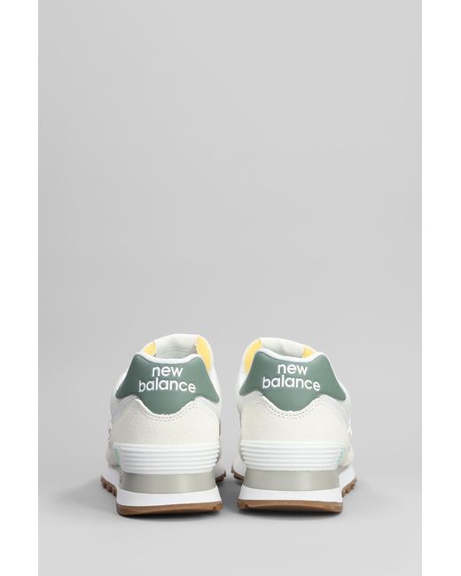 Sneakers 574 in Camoscio e Tessuto Beige di New Balance in White