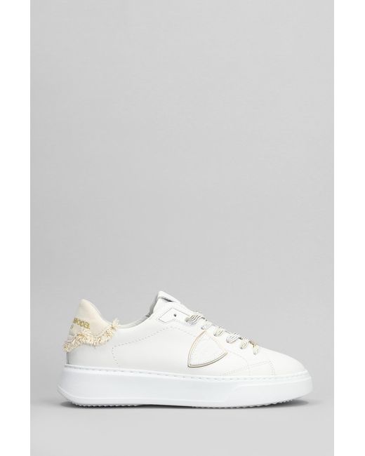 Sneakers Temple Low in Pelle Bianca di Philippe Model in White