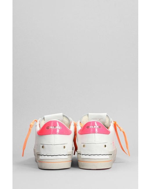 Crime London Pink Sneakers In White Leather