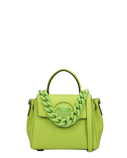 Versace La Medusa Hand Bag In Green Leather