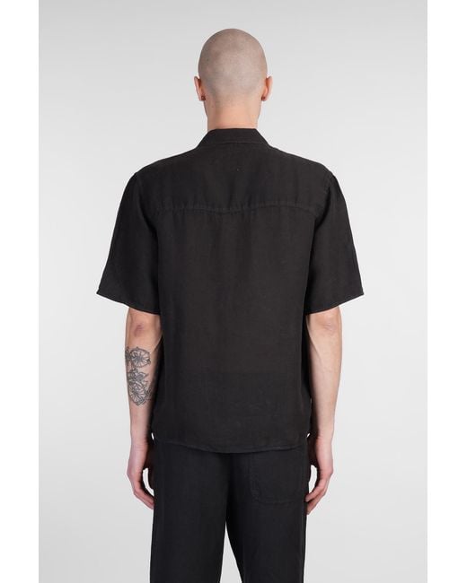 Camicia in lino Nero di 120 in Black da Uomo