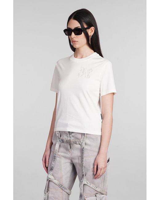 T-Shirt in Cotone Bianco di Palm Angels in White