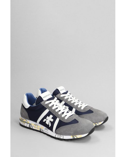 Premiata White Lucy Sneakers In Grey Suede And Fabric for men