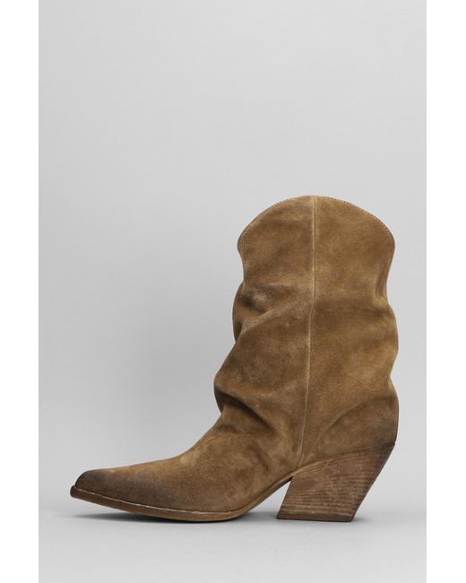 Elena Iachi Brown Low Heels Ankle Boots In Camel Suede