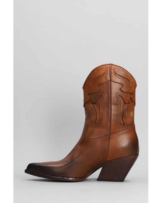 Elena Iachi Brown Texan Ankle Boots In Leather Color Leather