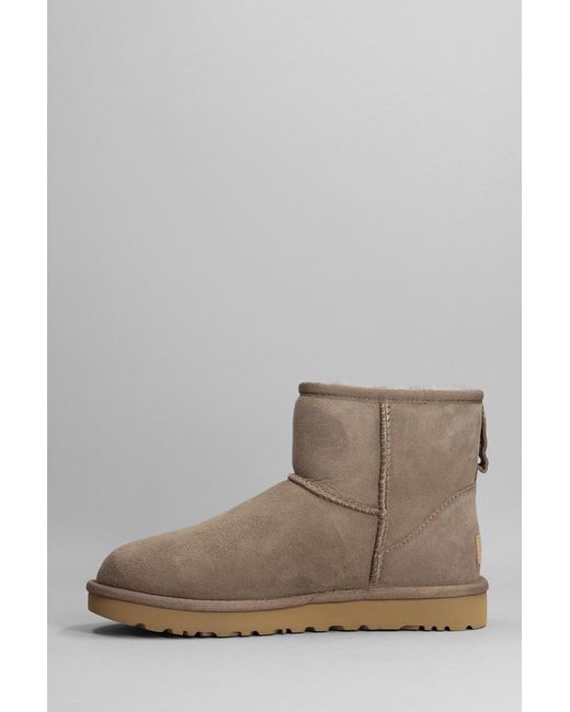 UGG Mini Classic Ii Low Heels Ankle Boots In Taupe Suede in Brown | Lyst