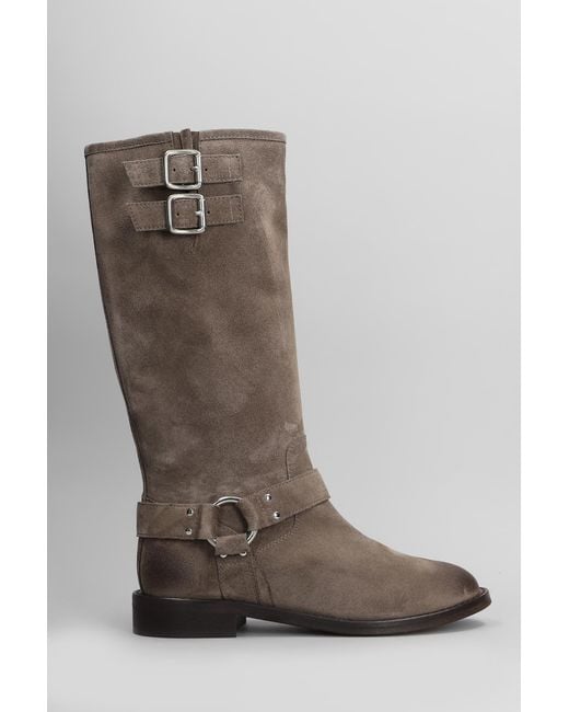 Via Roma 15 Brown Low Heels Boots In Taupe Suede