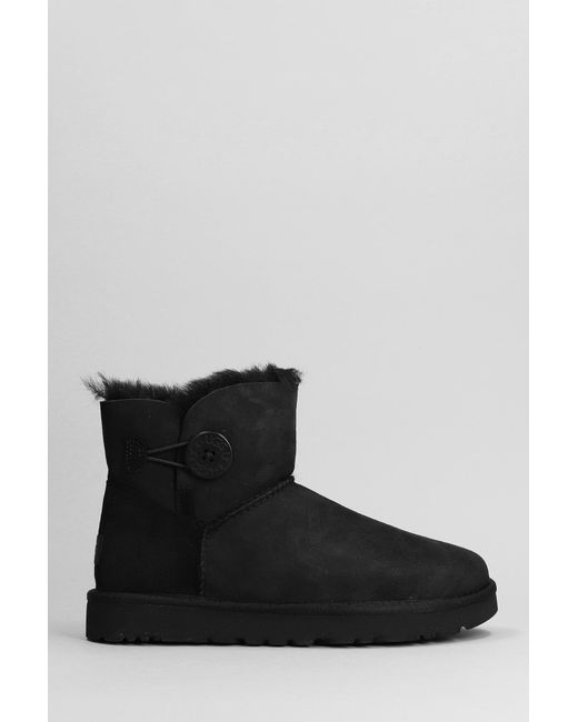 UGG Mini Bailey Buttonii Low Heels Ankle Boots In Black Suede | Lyst