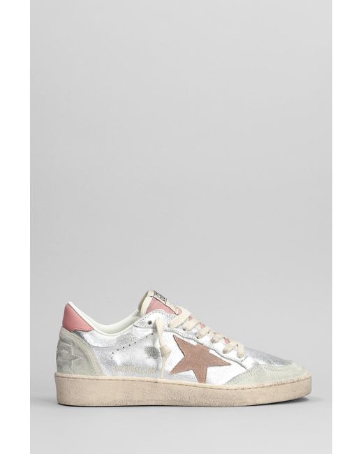 Golden Goose Deluxe Brand White Ball Star Sneakers In Silver Suede And Leather
