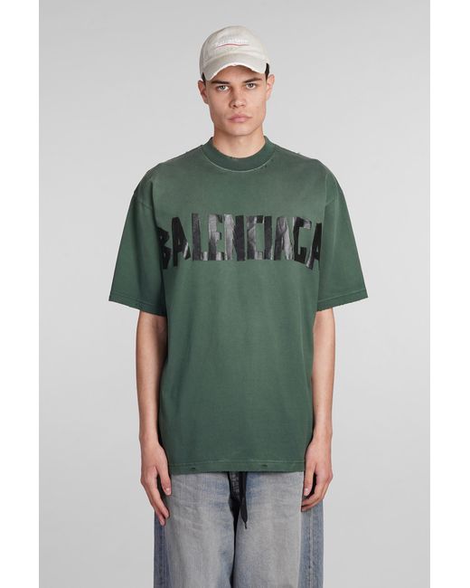 T-Shirt in Cotone Verde di Balenciaga in Green da Uomo