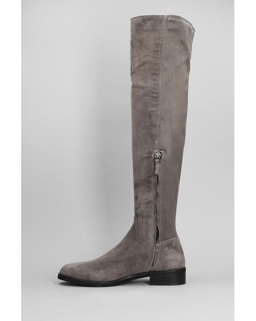 Julie Dee Gray Low Heels Boots In Grey Suede