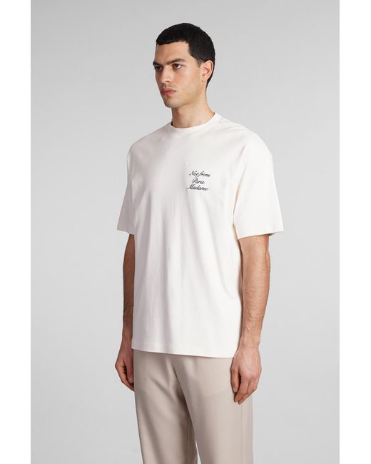 T-Shirt in Cotone Beige di Drole de Monsieur in White da Uomo