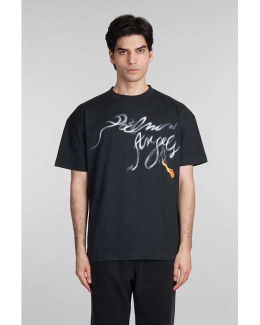 T-Shirt in Cotone Nero di Palm Angels in Black da Uomo