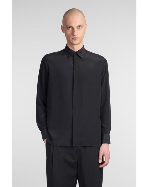 Camicia in Seta Nera di Laneus in Blue da Uomo