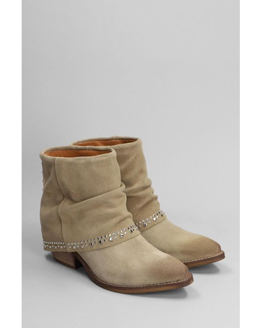 GISÉL MOIRÉ Brown Irina Texan Ankle Boots In Taupe Suede
