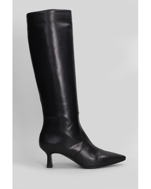 Julie Dee Women's High Heels Boots In Black Leather