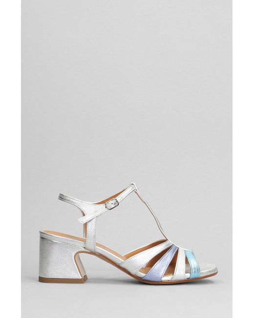 Julie Dee White Sandals In Silver Leather