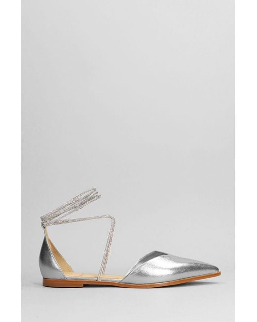 Carrano White Ballet Flats In Silver Leather
