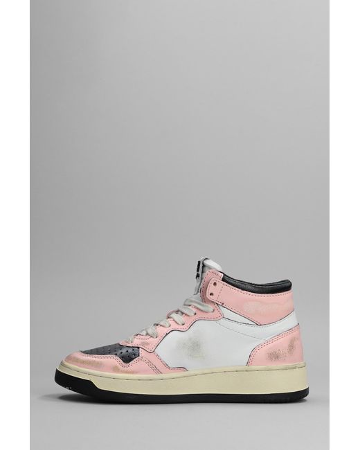 Autry Sup Vint Mid Sneakers In Rose-pink Leather in Gray | Lyst