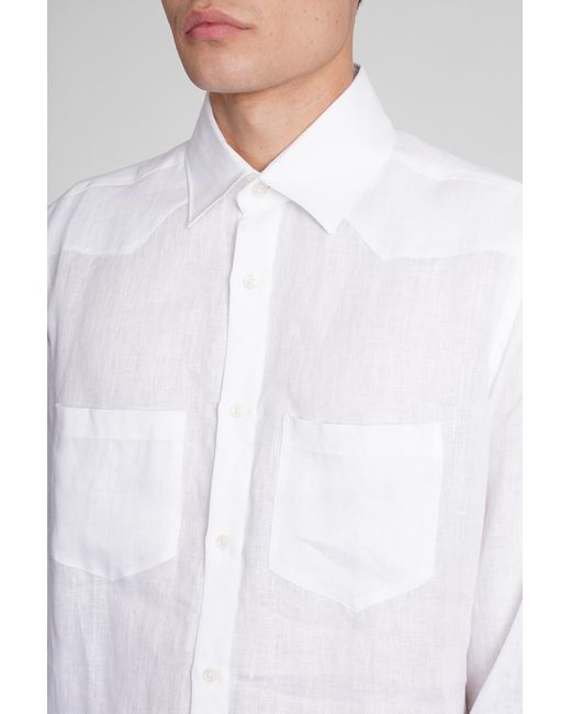 Low Brand Shirt S141 Shirt In White Linen for men