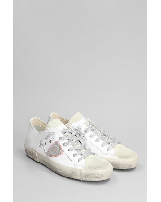 Sneakers Prsx Low in pelle e camoscio Bianco di Philippe Model in White