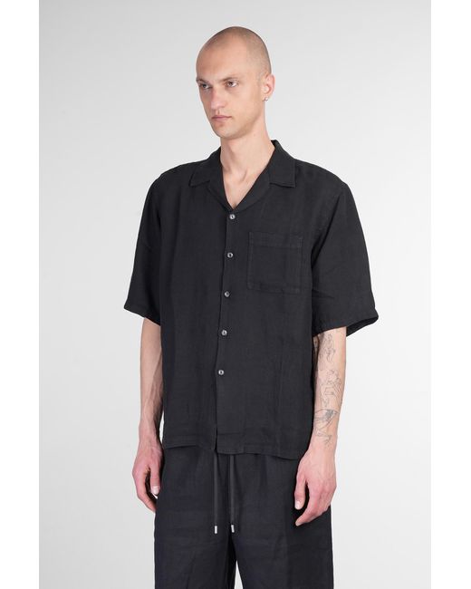 Camicia in lino Nero di 120 in Black da Uomo