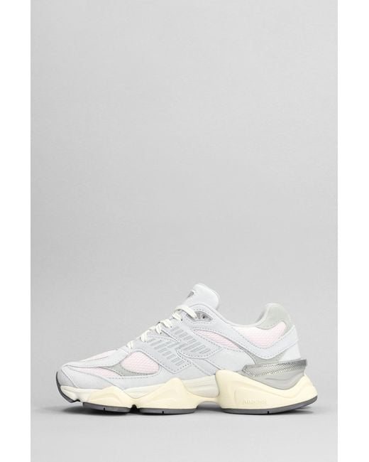 New Balance White 9060 Sneakers In Grey Suede And Fabric