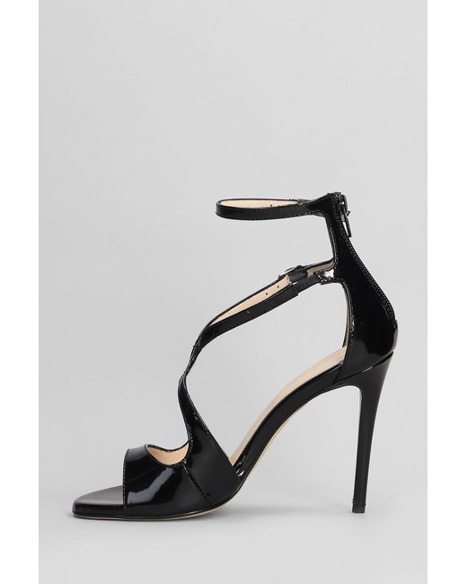 Anna F. Sandals In Black Patent Leather