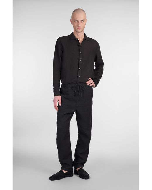Camicia in lino Nero di 120 in Black da Uomo