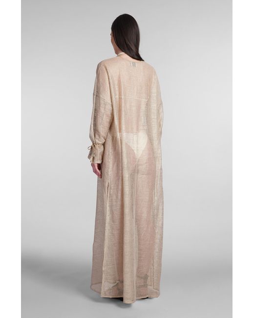 Holy Caftan Natural Aminta Rt Dress In Gold Linen