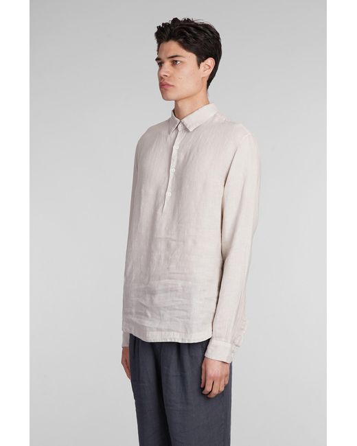 Barena White Pavan Shirt In Beige Linen for men
