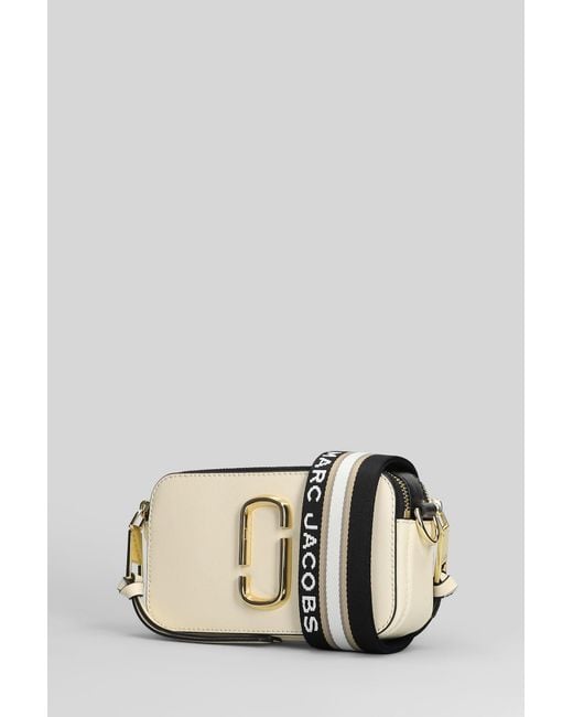 Marc Jacobs Black The Snapshot Shoulder Bag In Beige Leather