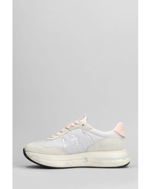 Sneakers Cassie in Camoscio e Tessuto Grigio di Premiata in White
