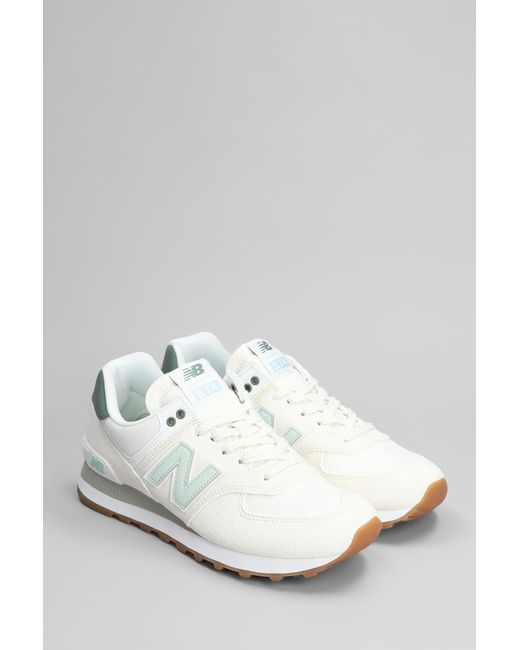 Sneakers 574 in Camoscio e Tessuto Beige di New Balance in White
