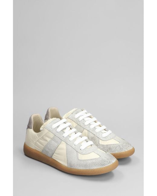 Sneakers Replica in Camoscio e Tessuto Beige di Maison Margiela in White