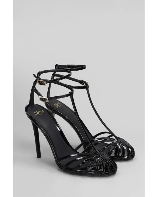ALEVI Stella 110 Sandals In Black Patent Leather