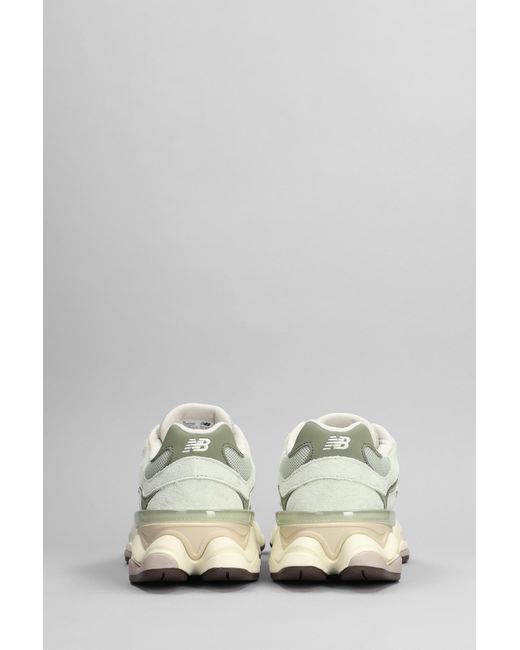 Sneakers 9060 in Camoscio e Tessuto Verde di New Balance in White