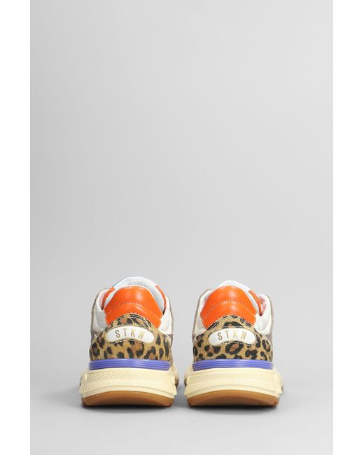Stkn White Reverse Sneakers In Beige Leather And Fabric