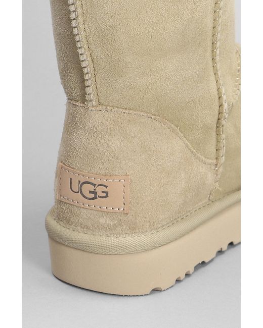 Ugg Natural Classic Tall Ii Low Heels Boots In Beige Suede